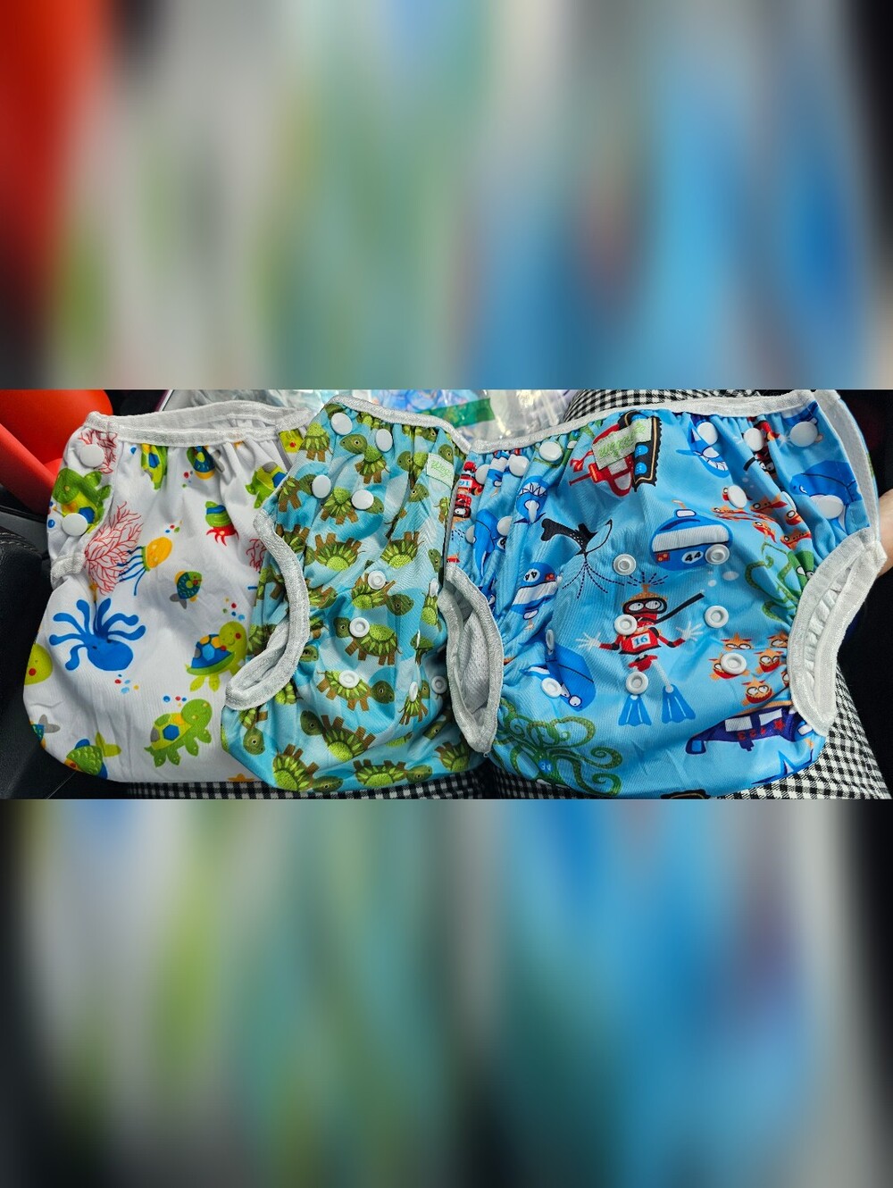 Kids Reusable Swim Diaper - Blue with Turtle & Sea Prints Size Large